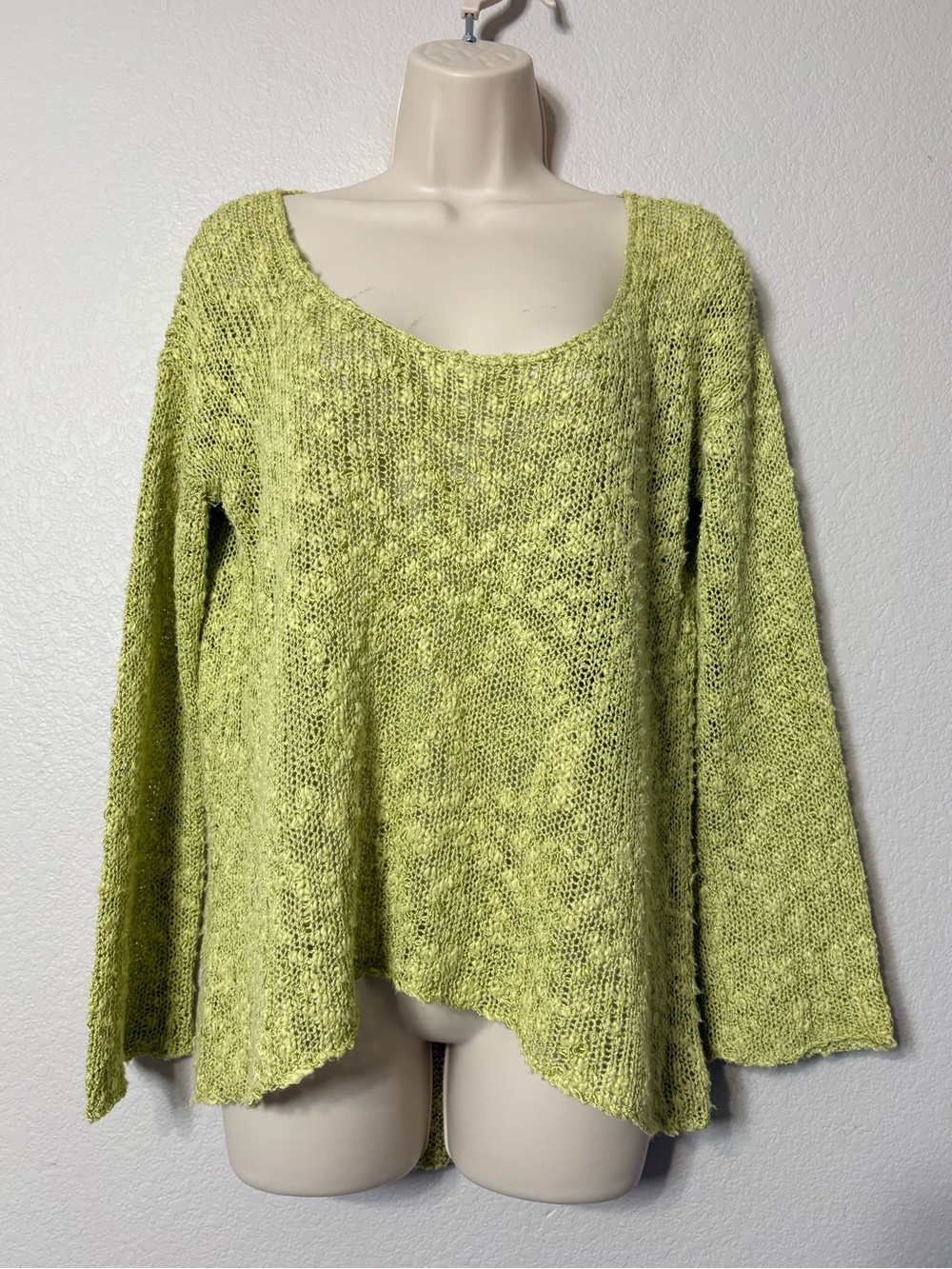 Ball of Cotton Chartreuse Women's Scoop Neck Open  Knit Sweater S USA